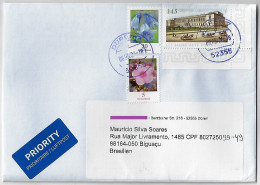 Germany 2024 Priority Cover Sent From Düren To Biguaçu Brazil Stamp 175 Year Old Pinakothek + Flower 5 & 20 Cents - Lettres & Documents