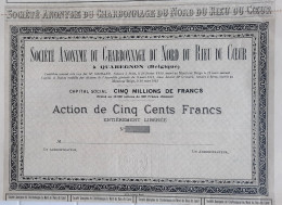 S.A; Du Charbonnage Du Nord Du Rieu Du Coeur à Quaregnon - 1911 - Action De 500 Francs - Non émis - Mijnen