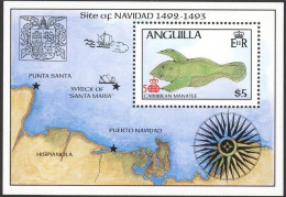 ANGUILLA 1986 DISCOVERY OF AMERICA S/S I, CARIBBEAN MANATEE** - Otros & Sin Clasificación