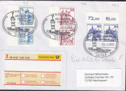 BRD  916 + 918, Senkrechtes Paar Mit Rand, + 997 Waager. Paar, R-Brief Mit SoSt: Kiel Leuchtturm Friedrichsort 23.2.2002 - Lettres & Documents