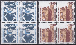 BRD, 1988, Mi.-Nr.1347-1348 2 Viererblöcke Sehenswürdigkeiten (II), - Unused Stamps