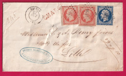 N°14 16X2 PC 1520 HIRSON AISNE LETTRE CHARGE POUR LILLE NORD 1856 LETTRE - 1849-1876: Klassik