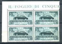 REPUBBLICA 1951 AUTOMOBILE TORINO QUARTINA ** MNH - 1946-60: Mint/hinged