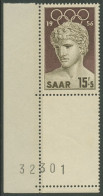 Saarland 1956 Olymp. Sommerspiele Ecke Unt. Links Nr. /Leerfeld 372 L Postfrisch - Unused Stamps