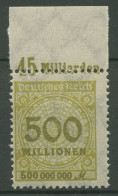 Deutsches Reich 1923 Korbdeckel Platten-Oberrand 324 AP OR A Postfrisch - Neufs