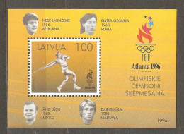 Latvia: Mint Block, Summer Olympic Games, 1996, Mi#Bl-9, MNH - Verano 1996: Atlanta