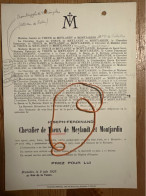 Joseph Chevalier De Theux De Meylandt Et Montjardin *1869 Bruxelles +1927 Brussel Ocquier De Potesta De Thysebaert De Br - Décès