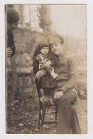 Young Man Military Officer, Pose With Cute Girl With Doll, Portrait In Yard, Circa 1900s Orig Photo 8.8x13.9cm. (1149) - War, Military