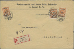 Memel Lithuania Klaipeda Registered Cover Mailed To Heydekrug 1923. Ovpr Stamps Mi. 169/ 170. With COA - Memelland 1923