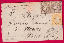 N°55 + 56X2 GC 915 CHATEAU CHINON NIEVRE RECOMMANDE POUR NEVERS BUREAU DE PASSE AU DOS LETTRE - 1849-1876: Période Classique