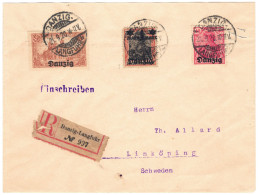 Danzig R-Brief Mit Mi.-Nr.6,10,26I Vom 21.9.1920 Orig. Gelaufen To Linköping/Schweden, Feinst/pracht - Briefe U. Dokumente