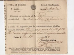Multa Per Cane Senza Museruola Torino 1903 - Documentos Históricos
