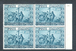 REPUBBLICA 1951 CRISTOFORO COLOMBO QUARTINA ** MNH - 1946-60: Nuovi