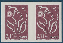 France Marianne De LAMOUCHE Paire N°3972** 2.11€ Brun Prune Variété NON DENTELÉ ACCIDENTEL / SS PHOSPHORE TTB - Unused Stamps