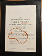 Messire Raymond Baron De Terwagne Veuf Della Faille De Leverghem *1874 Anvers +1951 Anvers Ranst De Schoutheete De Terva - Décès