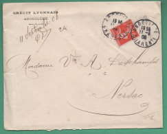 Lettre Cachet Angoulême 11 09 1908 Timbre Type Semeuse 10 C Rouge Perforé CL Sur Enveloppe Du Crédit Lyonnais - Handstempel