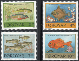Faeroër 1994 Endogenous Fish 4 Values MNH Faroe Islands, Foroyar, Sticleback, Boarfish, Salmo Trutta, Slimehead - Poissons