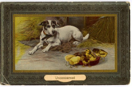 UNCONCERNED - PAINTING : DOG WITH CHICKENS / COALY / COALEY, HEARTS OF OAK PUB (JELLYMAN) - Dogs