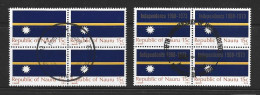 Nauru 1968 Flag & 1973 Overprinted Flag Blocks Of 4 VFU - Nauru