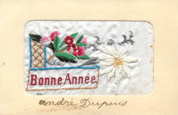 CPA-  BONNE ANNEE - "BRODEE FLEURS" - - Embroidered