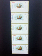 ESPAÑA.AÑO 2002./Barco De época./Tira De 5 Etiquetas Postales Nuevas Y Limpias. - Franking Machines (EMA)