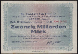 Bayern - Senden 20 Milliarden Mark 1923 Gagstätter Säge Und Hobelwerk VF (14738 - Sonstige & Ohne Zuordnung