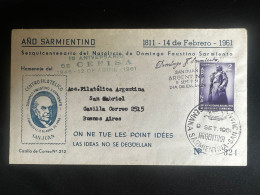 C) 1961. ARGENTINA. FIRST INTERNAL MAIL. STAMP FOR THE 150TH ANNIVERSARY OF THE BIRTH OF DOMINGO F. SARMIENTO. XF - Argentine