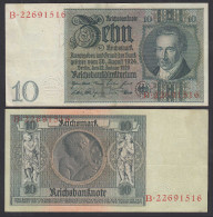 Ros 173a 10 Reichsmark 1929 Pick 180a VF+ (3+) UDR F Serie B   (30011 - Sonstige & Ohne Zuordnung