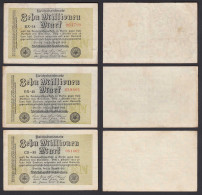 Ro 105c - 3 Stück á 10 Millionen Mark 1923 Pick 106b FZ: BX,CD BZ: 14,48,89 - Other & Unclassified