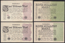 Ros 100, 101c, 103a, 103c - 1 + 2 Million Mark 1923 VF Bis VF+ (3/3+)     (30331 - Other & Unclassified