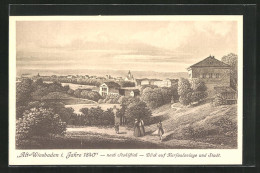 Künstler-AK Alt-Wiesbaden, Blick Auf Kursaalanlage Und Stadt I. Jahre 1840, Nach Einem Stahlstich  - Wiesbaden