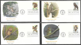 USA FDC Fleetwood Cachet 1978 15 Cents Owls, Set Of 4 - 1971-1980