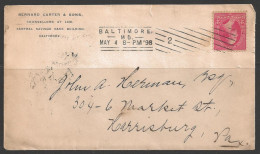 1898 Baltimore MD "2" (May 4) Attorney Corner Card - Storia Postale
