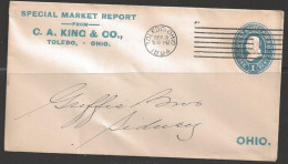 1894 Toledo Ohio, Sept 8, 1 Cent Envelope, Corner Card - Covers & Documents