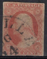 1855 3 Cents George Washington - Dull Red, Imperforate, Used (Scott #11) - Gebruikt