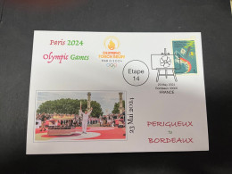 24-5-2024 (6 Z 7) Paris Olympic Games 2024 - Torch Relay (Etape 14 In Bodeaux (23-5-2024) With Fish Stamp - Eté 2024 : Paris