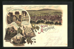 Lithographie Hersbruck, Torpartie Vom Markt Aus Gesehen, Schloss, RAthaus  - Hersbruck