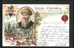 Lithographie Mainz, Teilansicht Mit Kirche, Johann Gutenberg, Erfinder Der Buchdruckerkunst, 1400-1900  - Autres & Non Classés