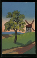 Künstler-AK Handgemalt: Idylle An Der Windmühle  - 1900-1949