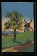Künstler-AK Handgemalt: Idylle An Der Windmühle, Schablonenmalerei  - 1900-1949