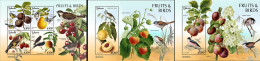 Liberia 2023, Animals, Birds And Fruits, 4val In BF+2BF - Zangvogels