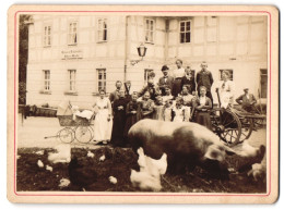 Fotografie Unbekannter Fotograf, Ansicht Eisenberg, Gäste Am Restaurant Froschmühle Mit Schwein Und Hühnern, 1902  - Lieux