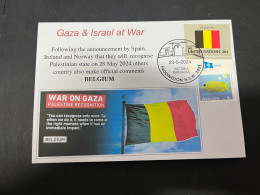 25-5-2024 (6 Z 11) GAZA War - Official Comments From Belgium (for Palestine Recognition) Belgium UN Flag Stamp - Militaria