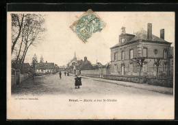 CPA Droué, Mairie Et Rue St-Nicolas  - Autres & Non Classés