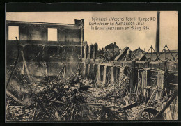 CPA Burtzweiler, Spinnerei- Et Weberei-Fabrik Kumpe & Co., In Brand Geschossen 1914  - Otros & Sin Clasificación
