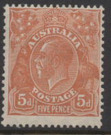 AUSTRALIA 1930  5d ORANGE - BROWN  KGV STAMP  PERF.13.1/2 X 12.1/2 SMW SG.103a  MLH - Neufs