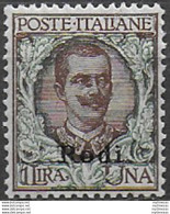 1922-23 Egeo Rodi Lire 1 Bc MNH Sassone N. 14 - Zonder Classificatie