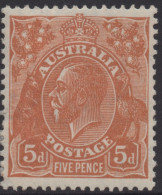 AUSTRALIA 1930  5d ORANGE - BROWN  KGV STAMP  PERF.13.1/2 X 12.1/2 SMW SG.103a  MVLH - Nuovi