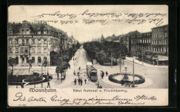 AK Mannheim, Hotel National Und Friedrichsring, Strassenbahn  - Tram