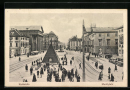 AK Karlsruhe, Marktplatz Im Winter  - Karlsruhe